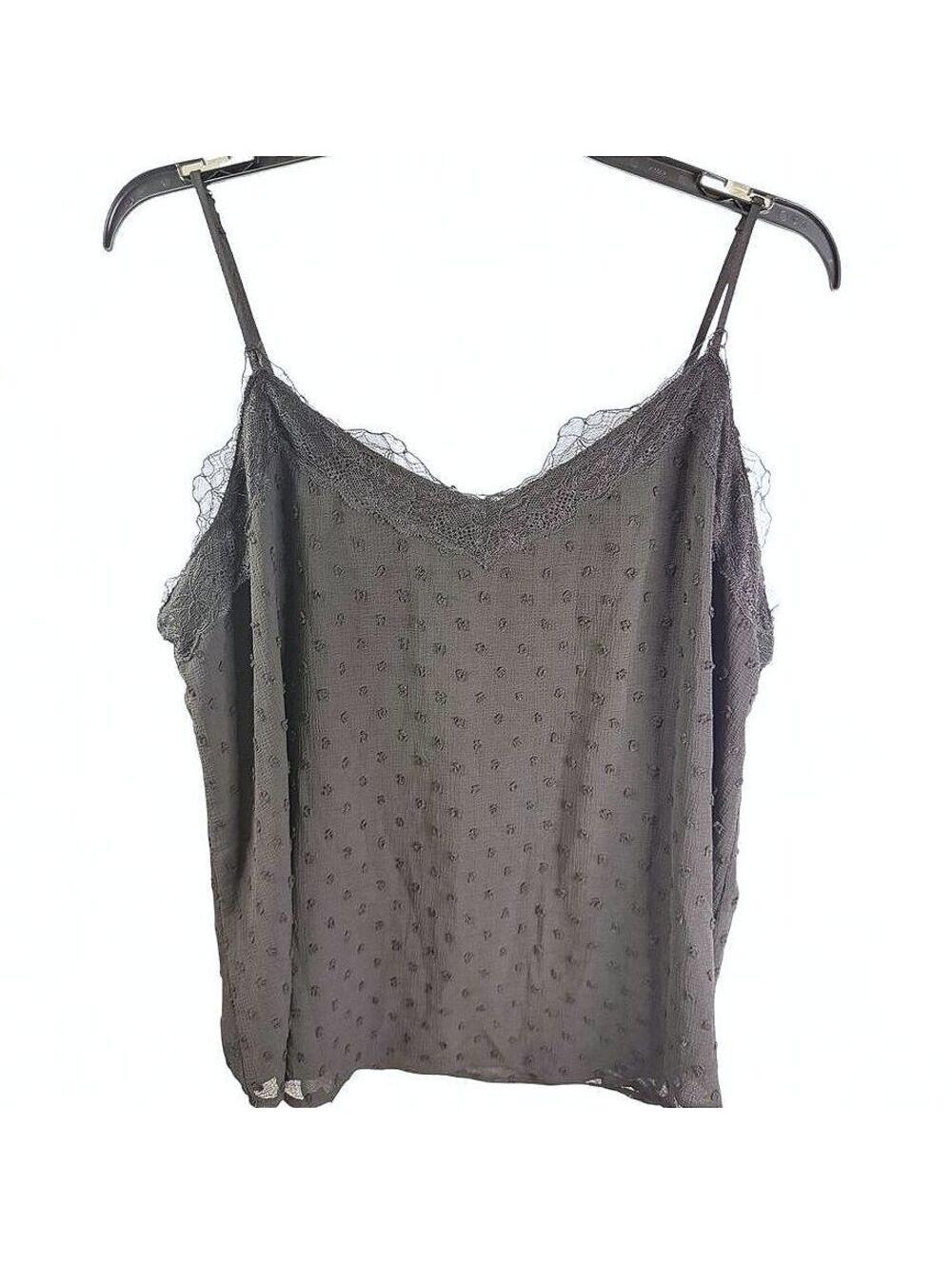 SO Sonoma NWT Black Swiss Dot Lace Trim Cami Tank Top 1X Adjustable Straps